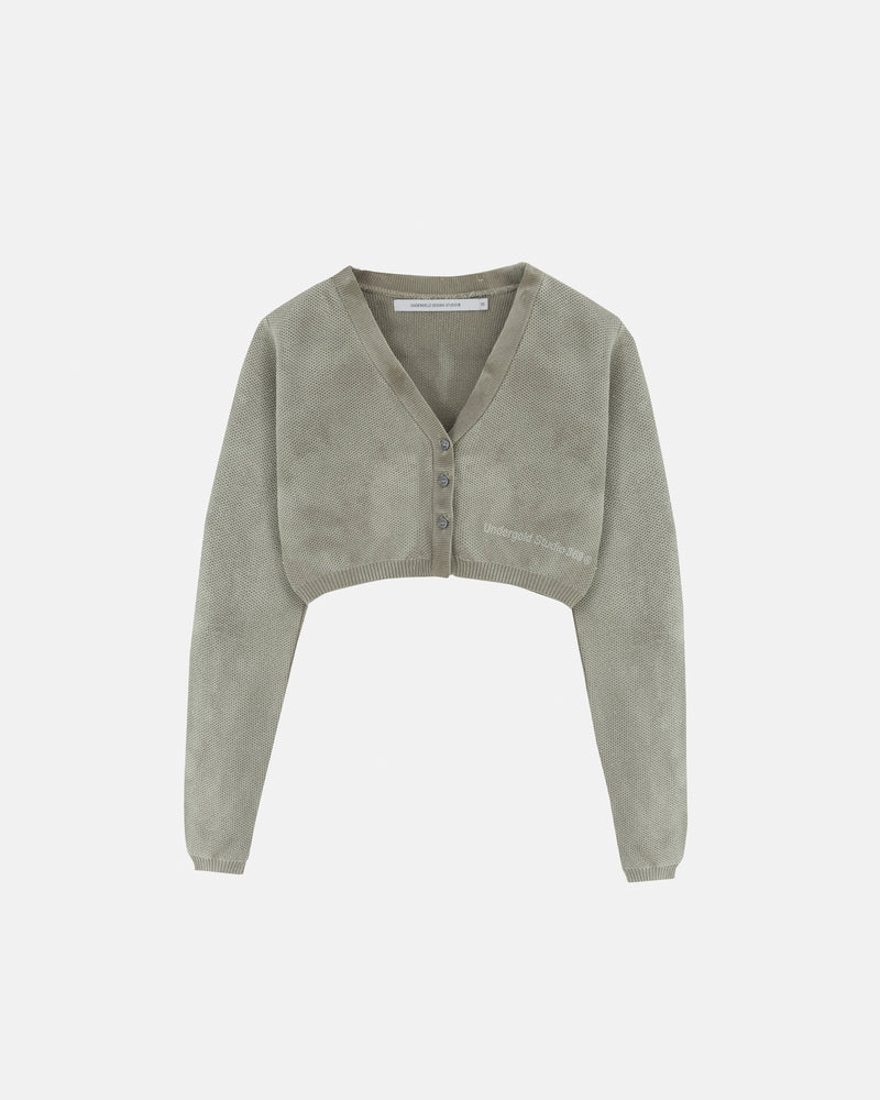 Hoodie Women Undergold Cardigan Studio Knitted Aged Green Hoodie Cropped