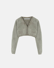 Hoodie Women Undergold Cardigan Studio Knitted Aged Green Hoodie Cropped