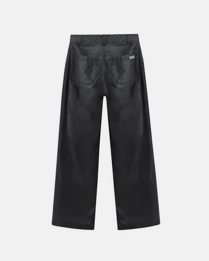 Jeans Women Undergold Capsule Pleather Wide Black Jeans