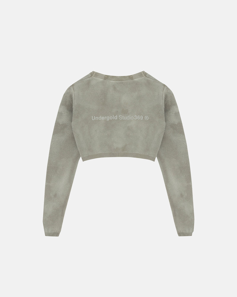 Hoodie Women Undergold Cardigan Studio Knitted Aged Green Hoodie Cropped