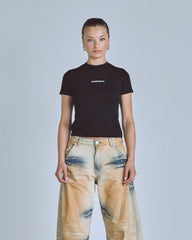 Basics Women Undergold Long Baby Tee Black Crop Top