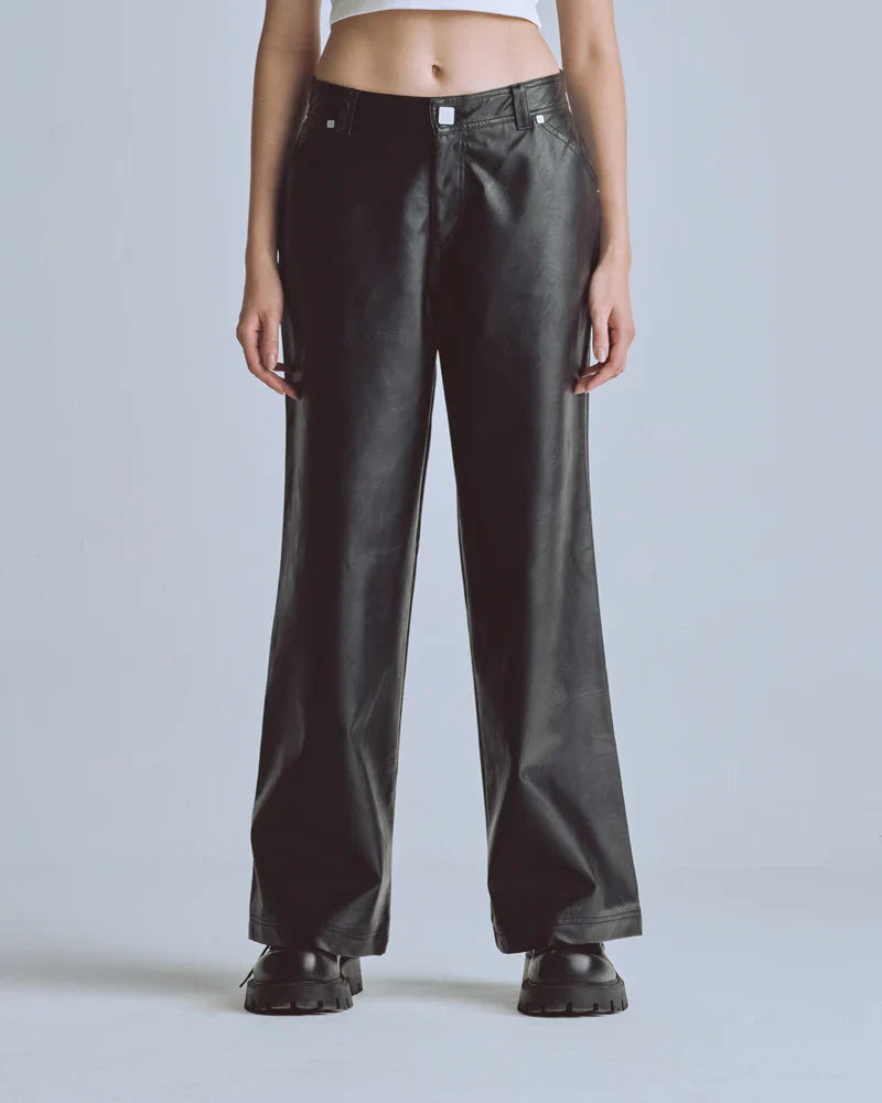 Jeans Women Undergold Capsule Pleather Wide Black Jeans