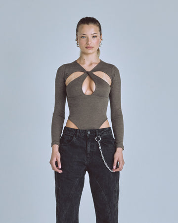 Bodysuit Women Undergold Basics Oval Braided Brown Body