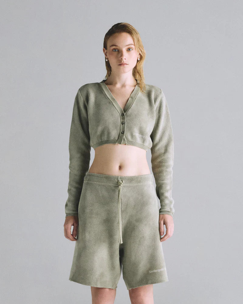 Hoodie Women Undergold Cardigan Studio Knitted Aged Green Hoodie Cropped