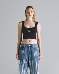 Basics Women Undergold Studio Cut Out Tank Top Black Crop Top