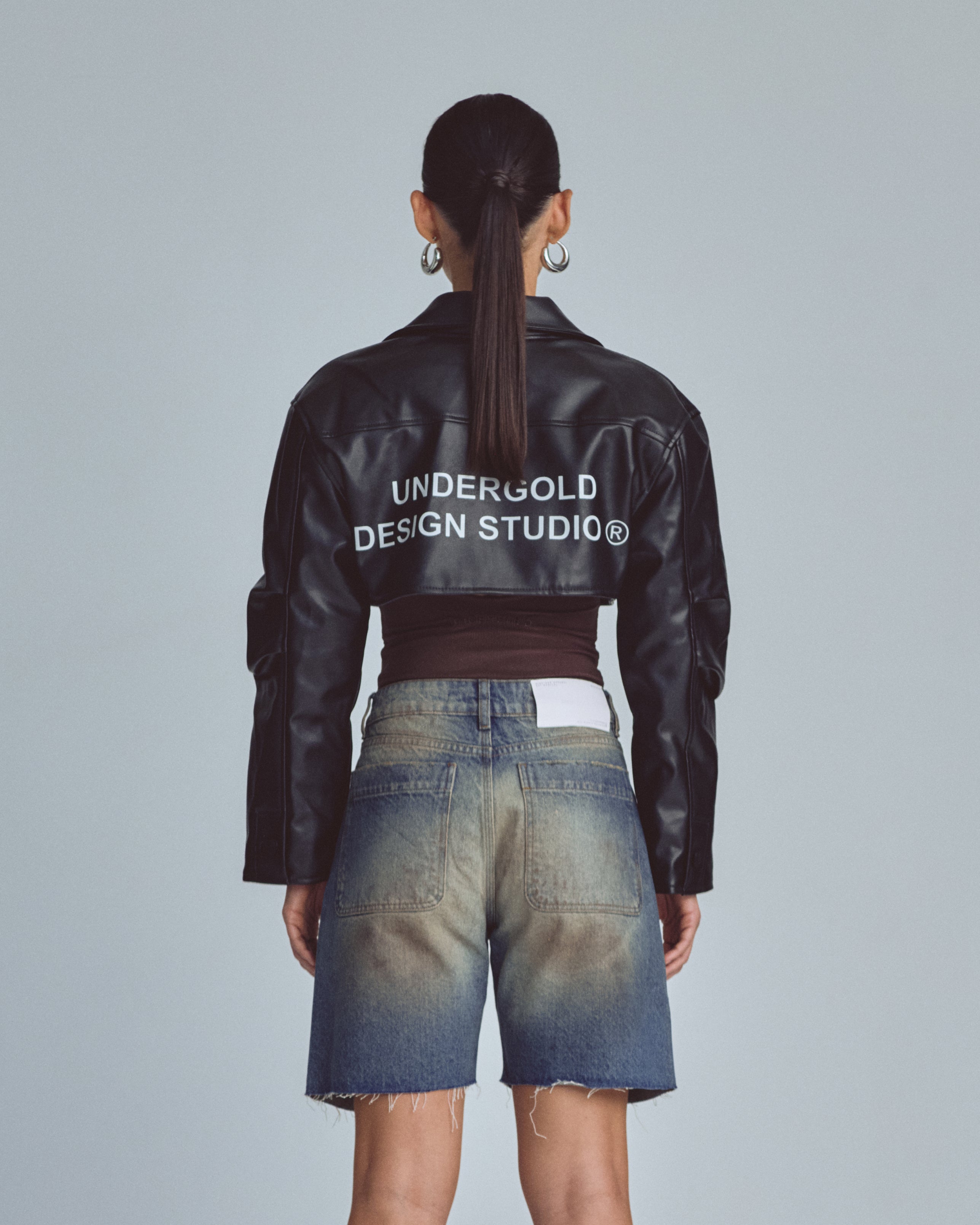 Basics Undergold Design Studio Cropped Leather Jacket Black Chaqueta