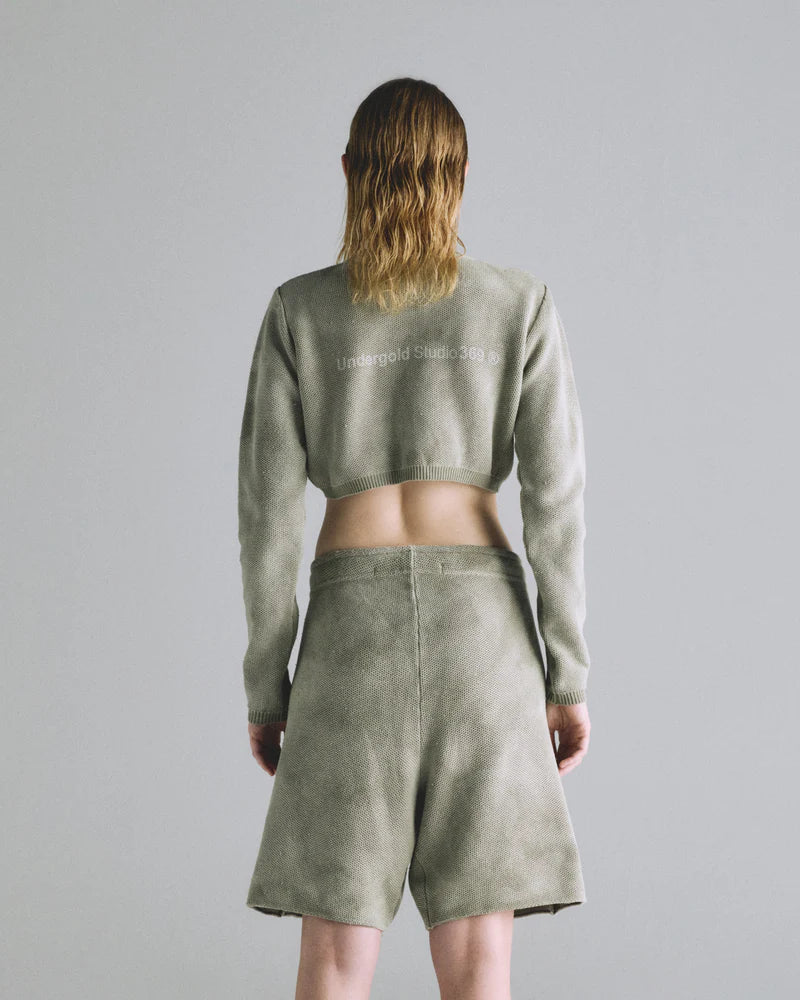 Hoodie Women Undergold Cardigan Studio Knitted Aged Green Hoodie Cropped