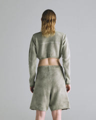 Hoodie Women Undergold Cardigan Studio Knitted Aged Green Hoodie Cropped