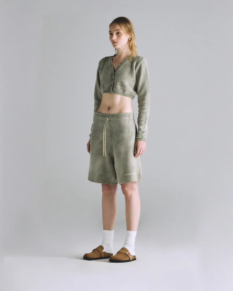 Hoodie Women Undergold Cardigan Studio Knitted Aged Green Hoodie Cropped