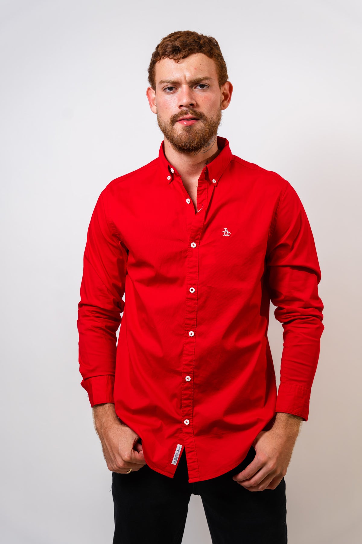 Camisa Roja Hombre Manga Larga Penguin