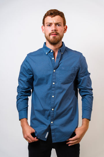 Camisa Azul Hombre Manga Larga Penguin