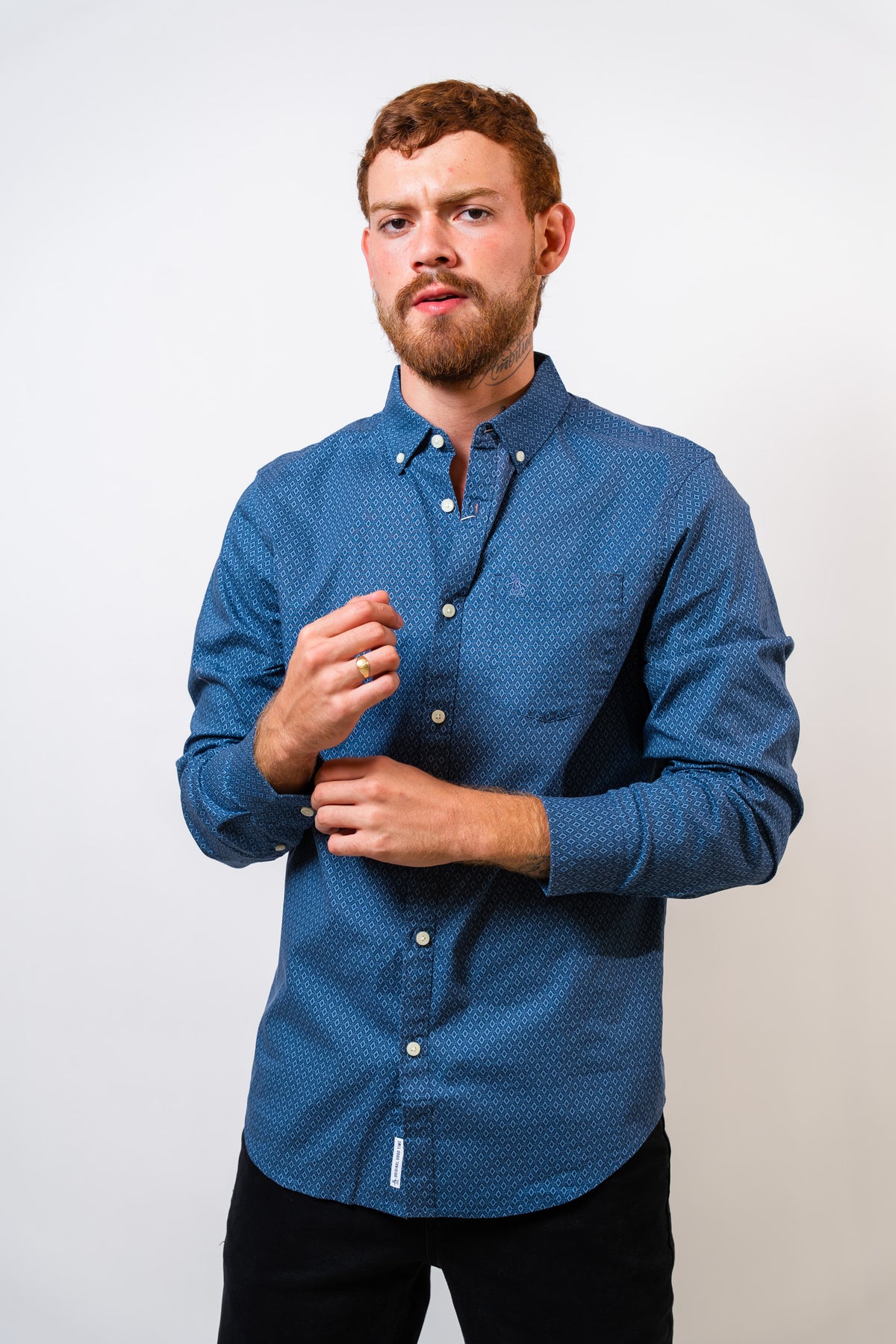 Camisa Azul Hombre Manga Larga Penguin