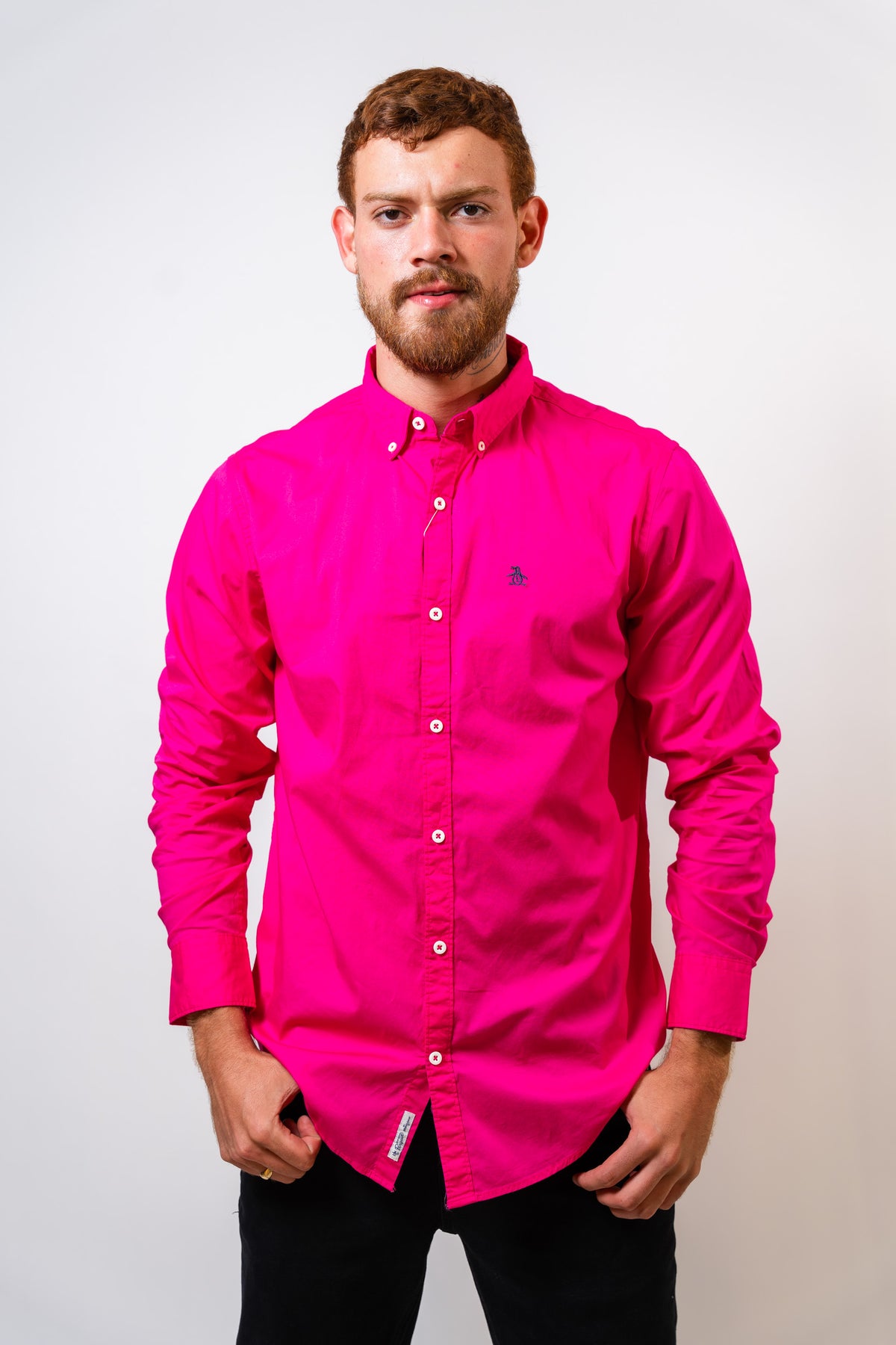Camisa Fucsia Hombre Manga Larga Penguin