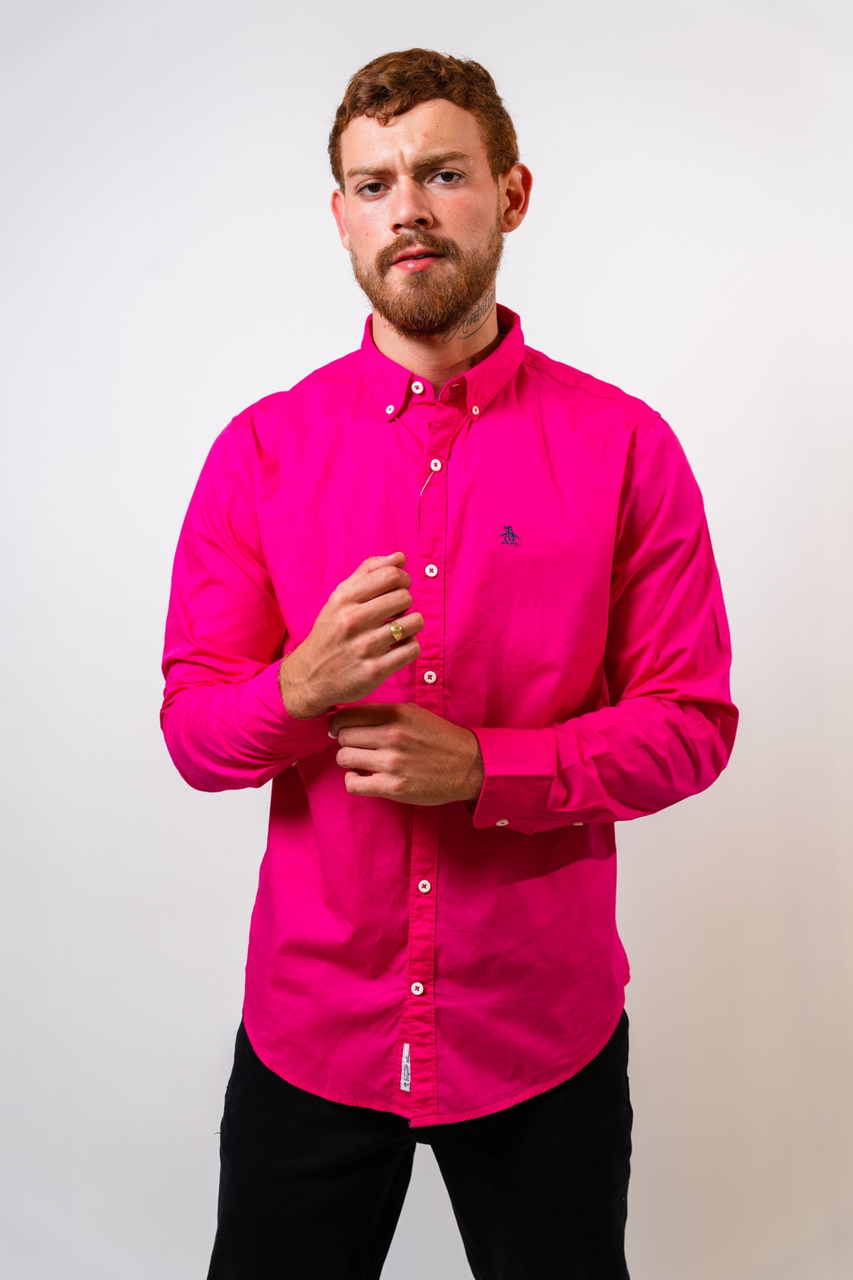 Camisa Fucsia Hombre Manga Larga Penguin