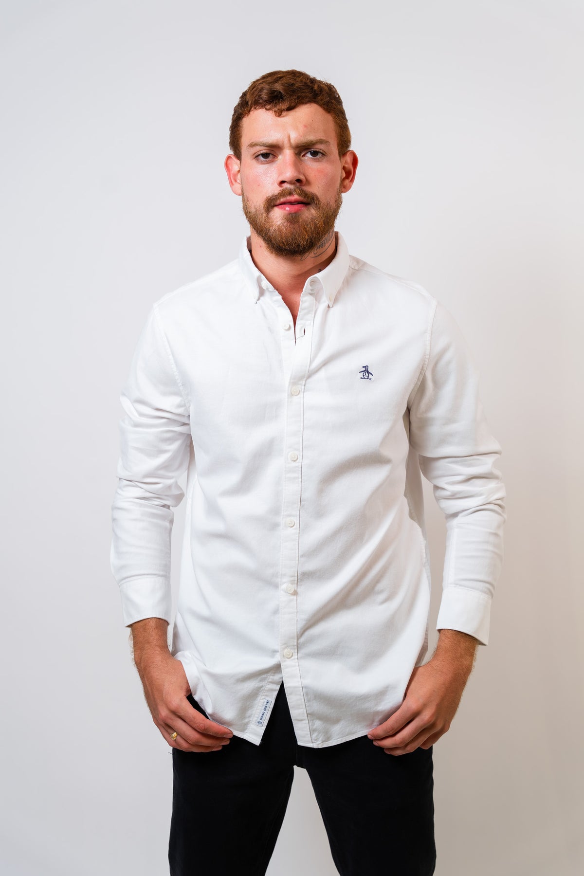 Camisa Blanca Hombre Manga Larga Penguin