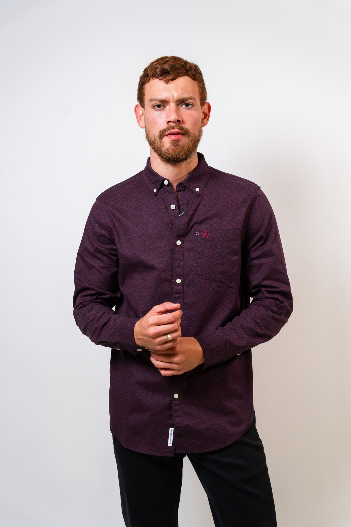 Camisa Azul Hombre Manga Larga Penguin