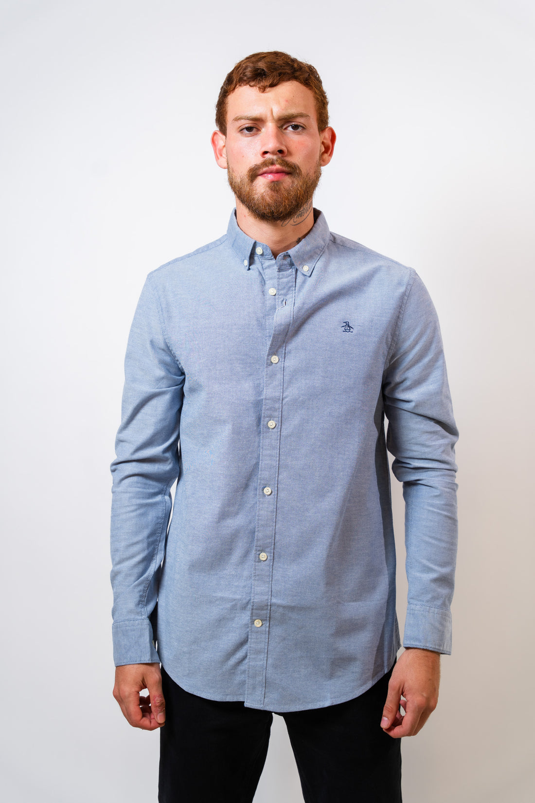 Camisa Azul Hombre Manga Larga Penguin