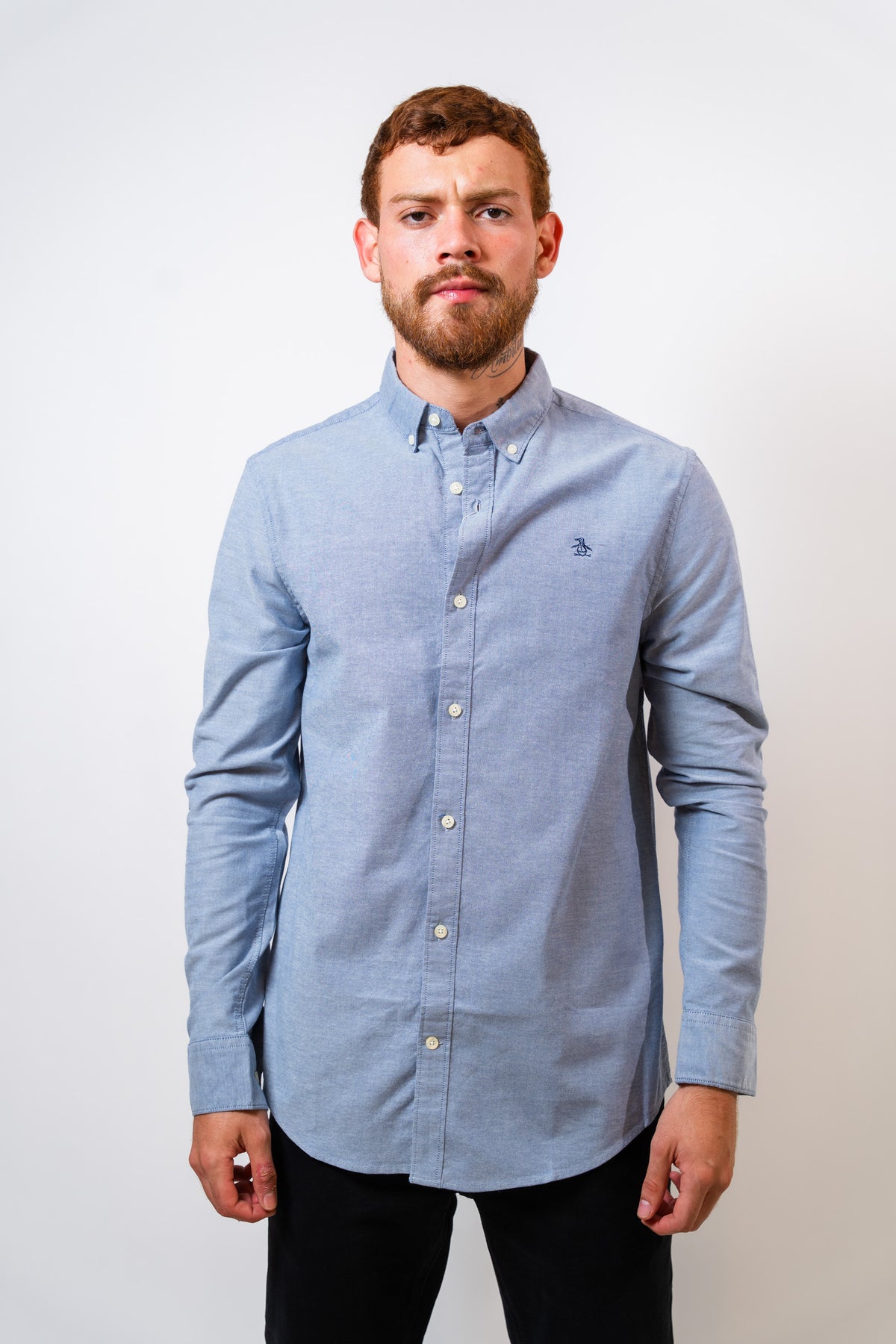 Camisa Azul Hombre Manga Larga Penguin