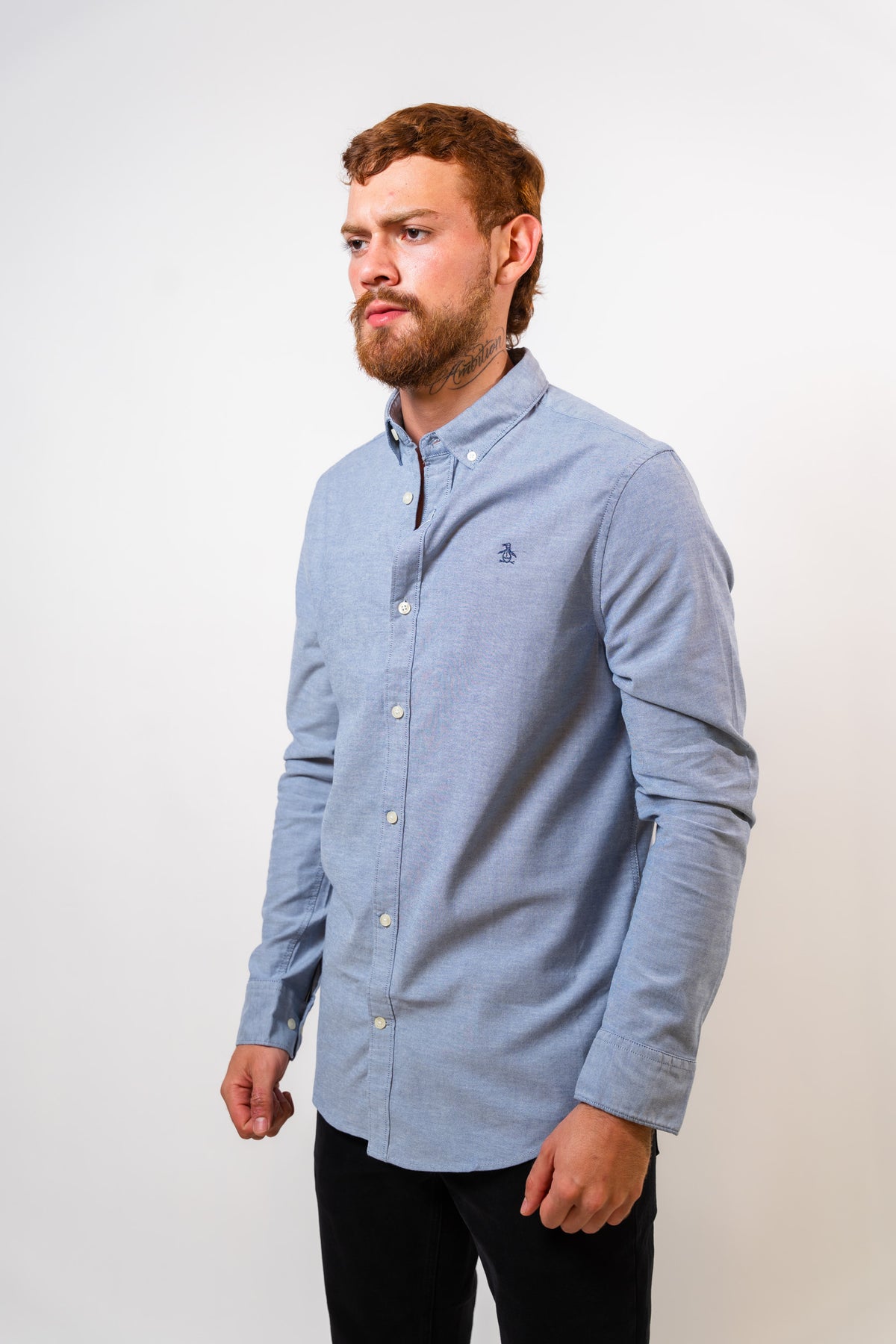 Camisa Azul Hombre Manga Larga Penguin
