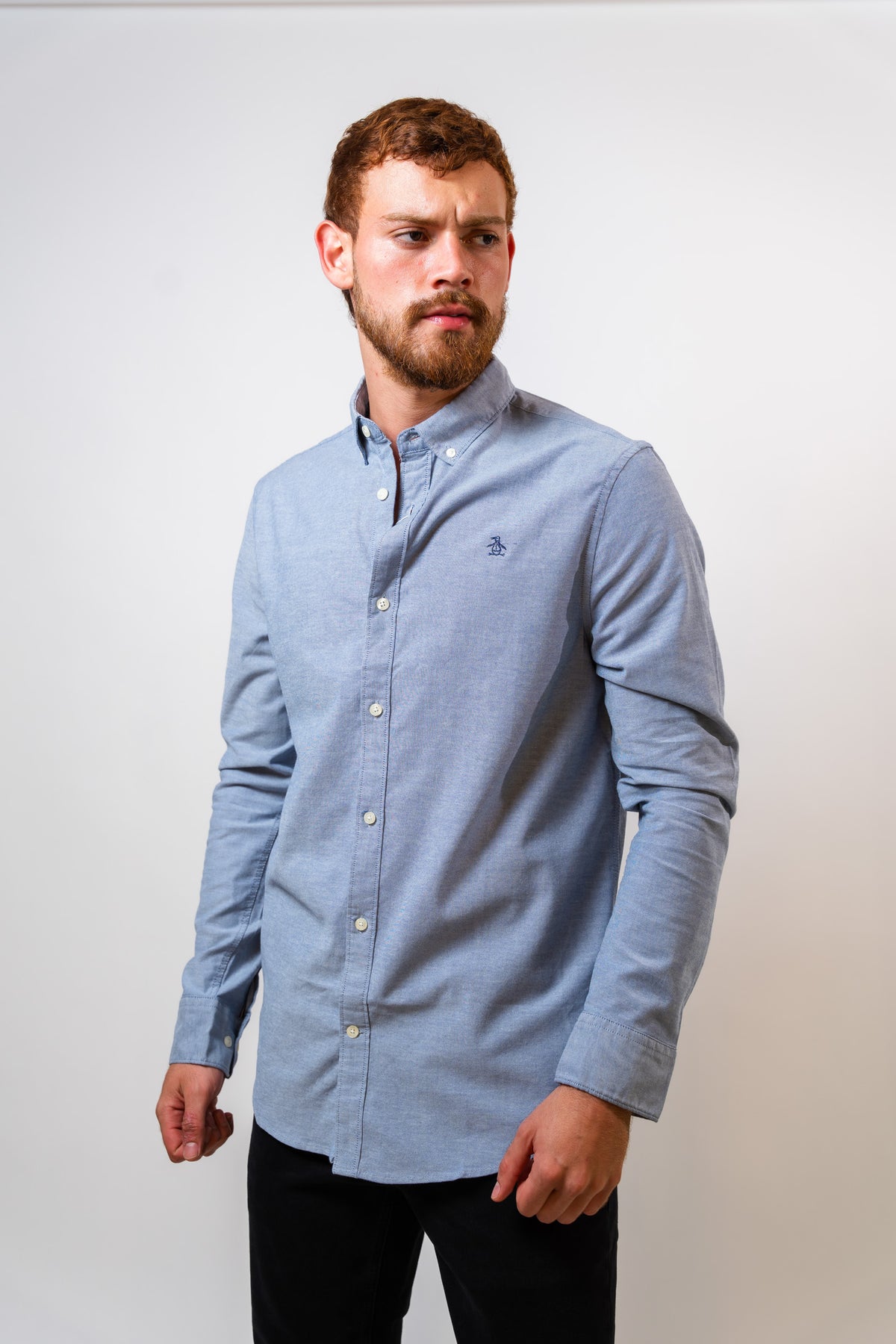 Camisa Azul Hombre Manga Larga Penguin