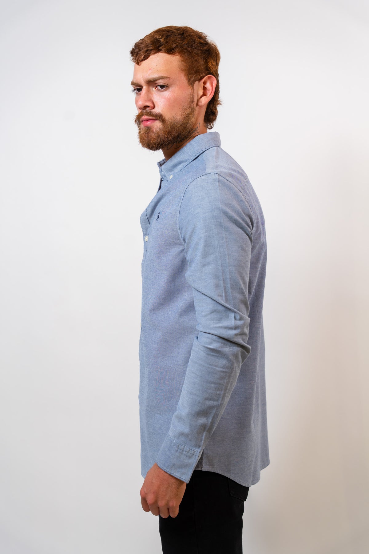 Camisa Azul Hombre Manga Larga Penguin