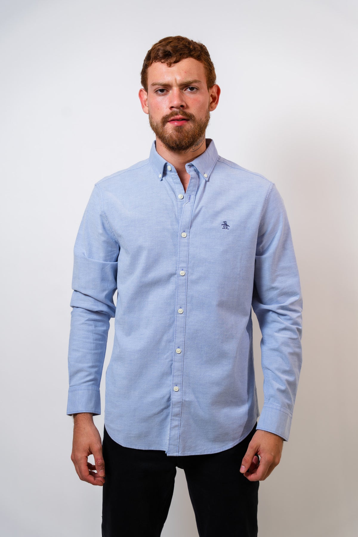 Camisa Azul Hombre Manga Larga Penguin