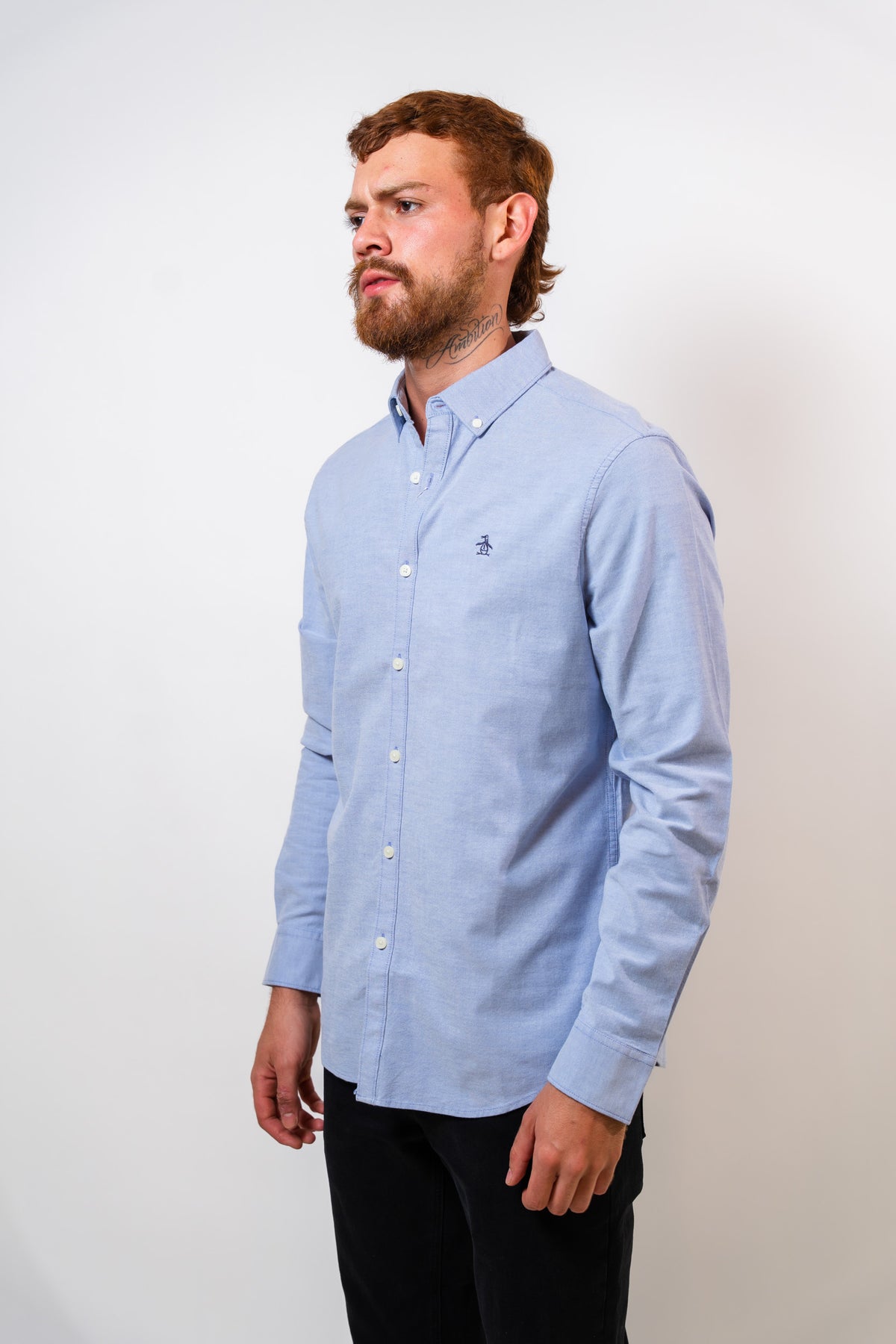 Camisa Azul Hombre Manga Larga Penguin