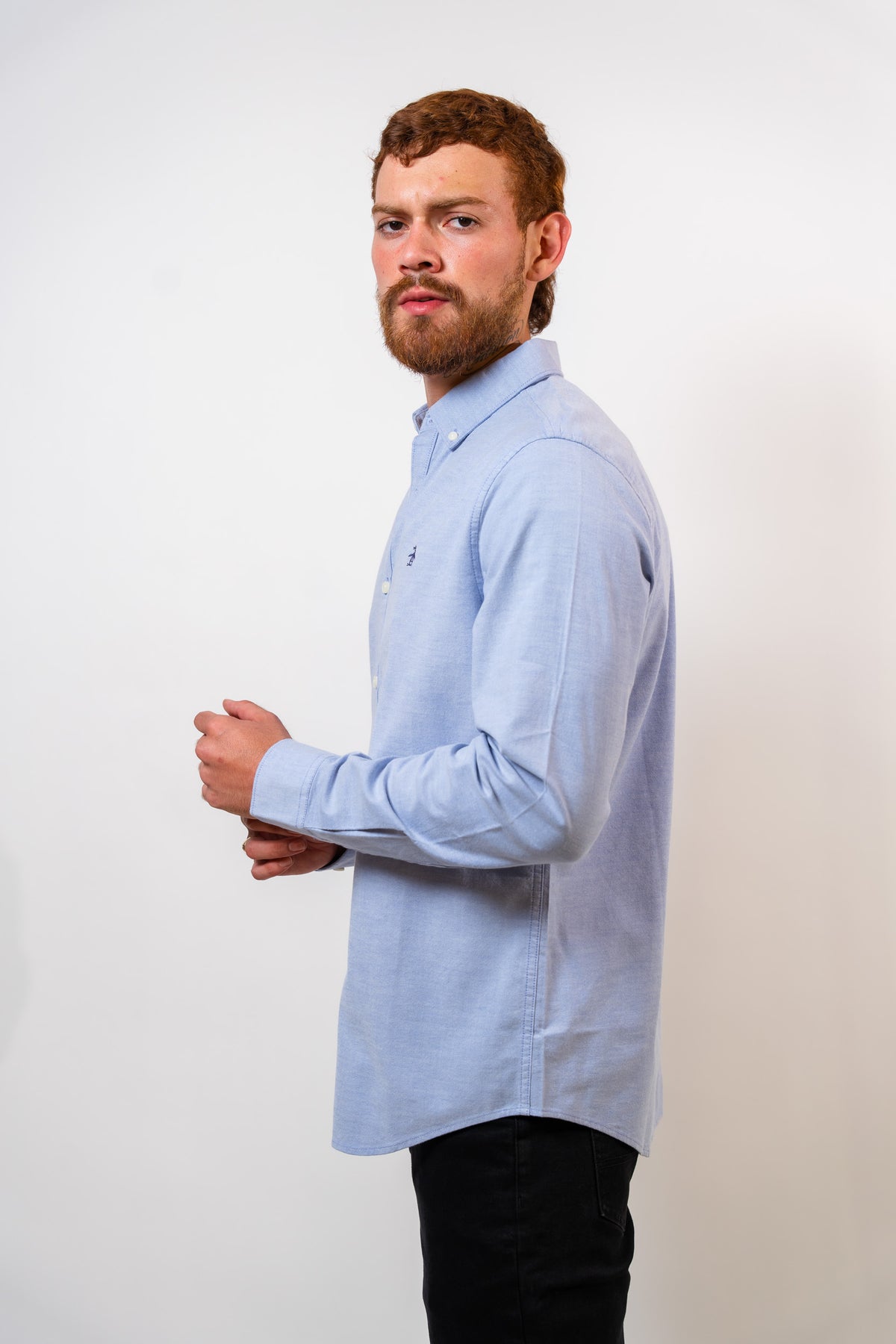 Camisa Azul Hombre Manga Larga Penguin