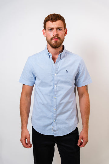 Camisa Celeste Hombre Manga Corta Penguin