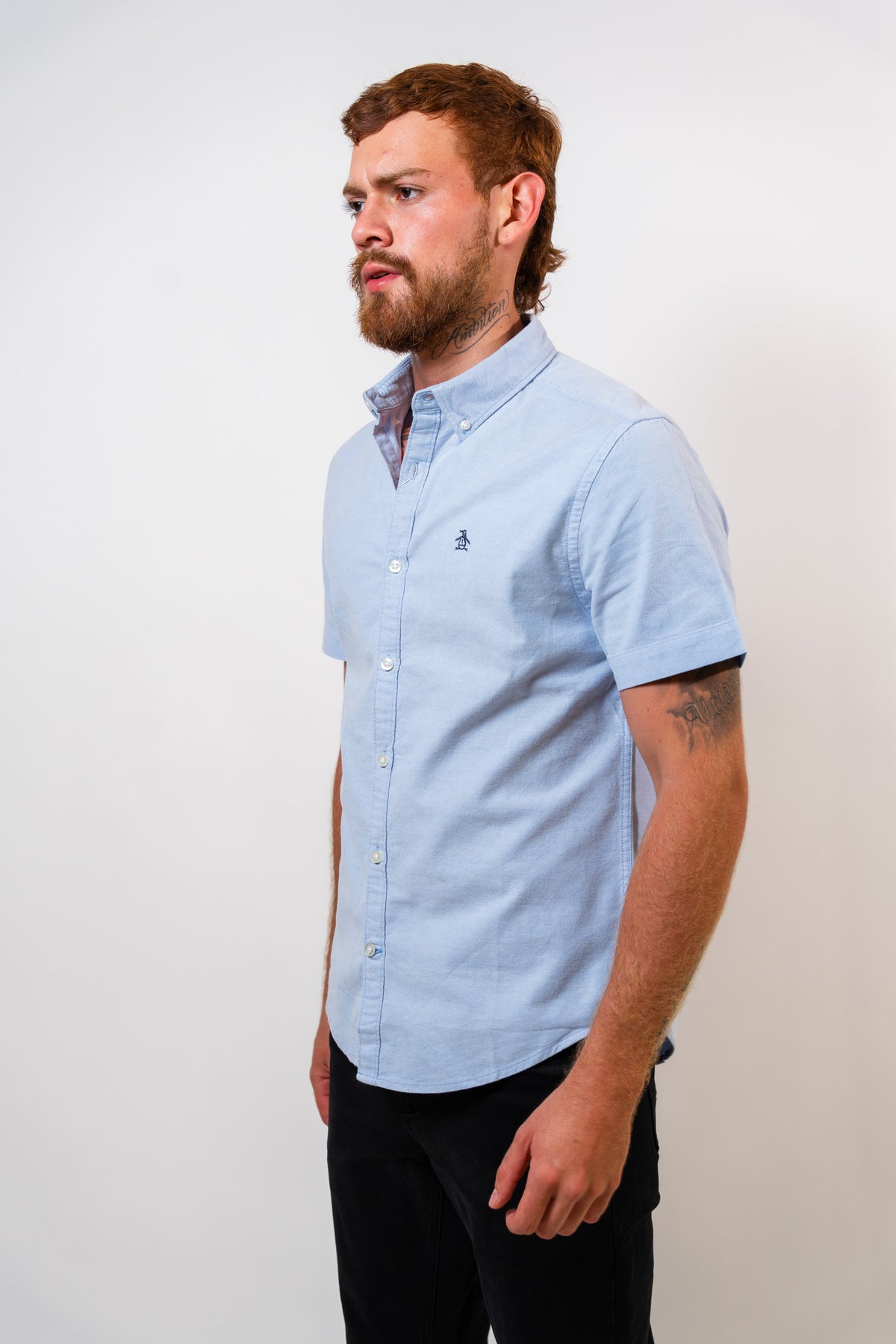 Camisa Azul Hombre Manga Corta Penguin