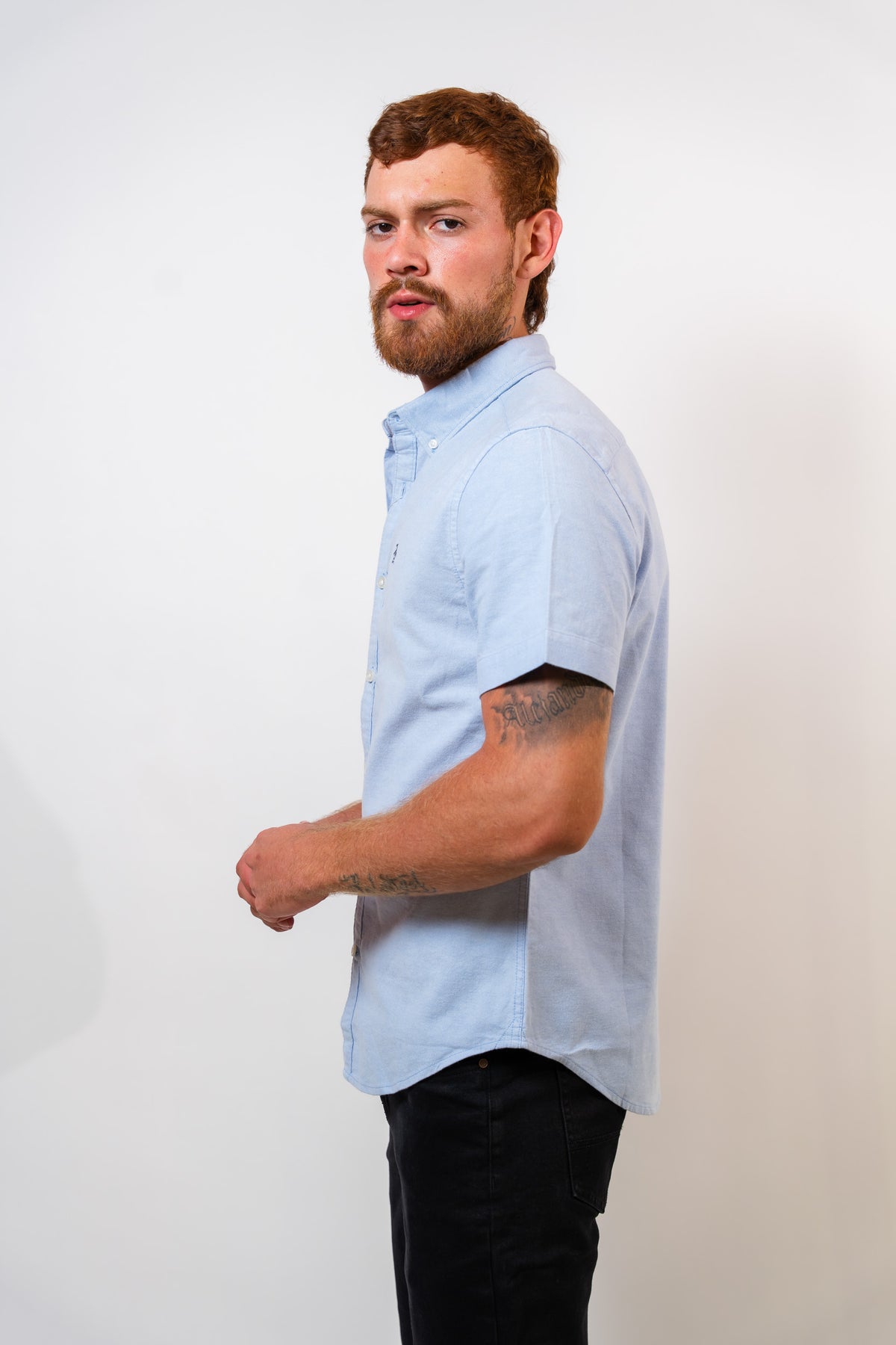 Camisa Azul Hombre Manga Corta Penguin