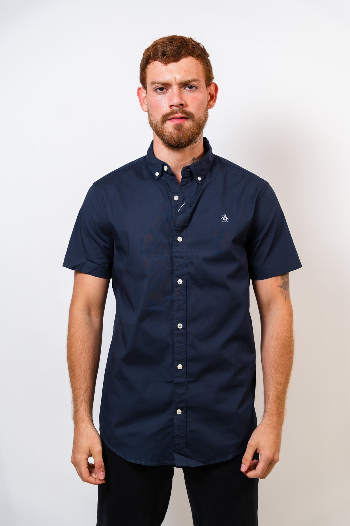 Camisa Azul Hombre Manga Corta Penguin