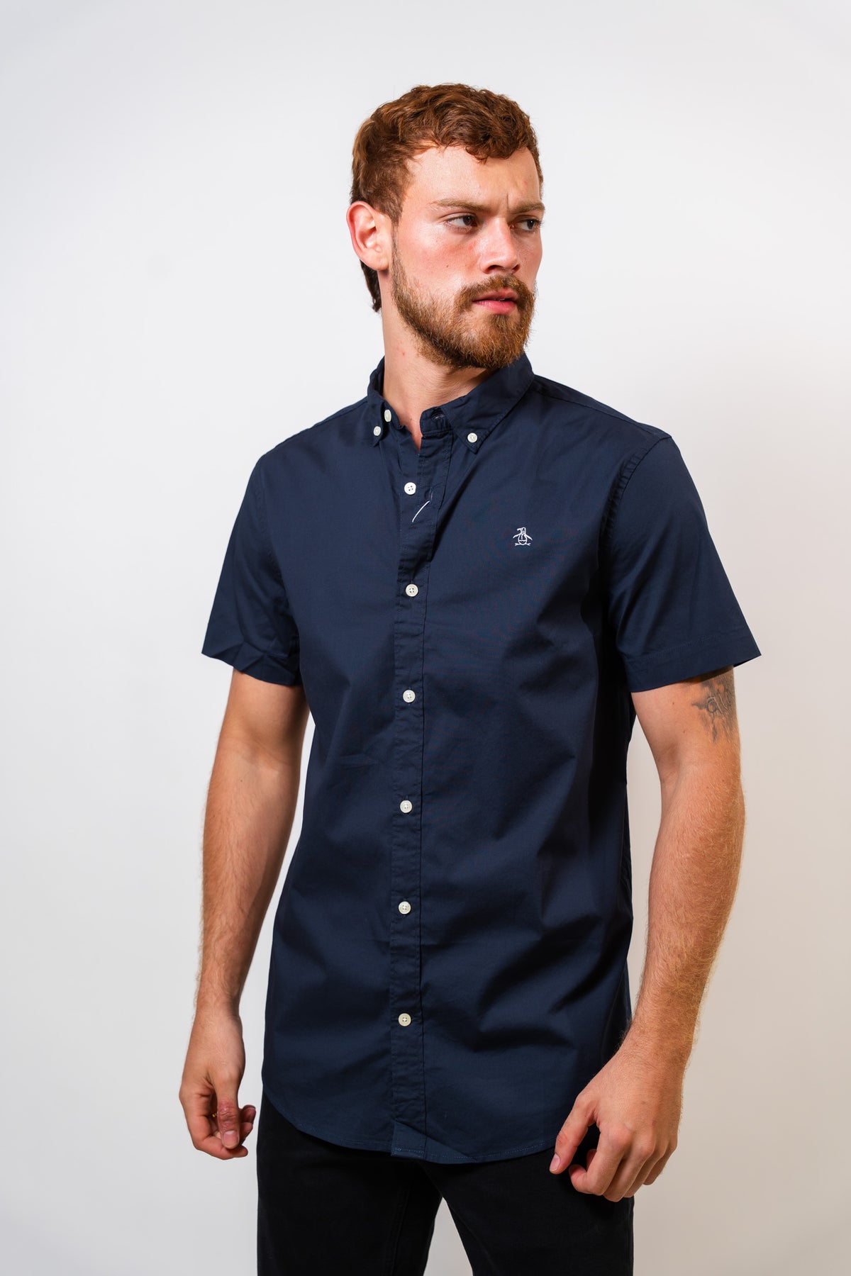 Camisa Azul Hombre Manga Corta Penguin