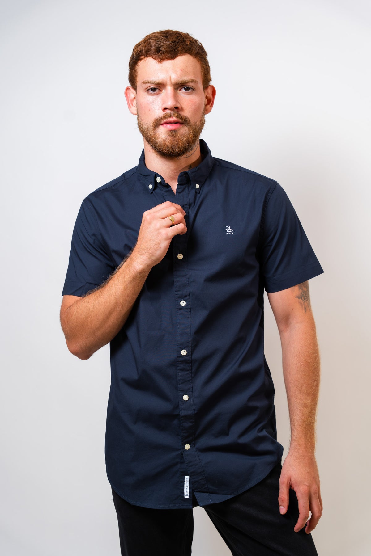 Camisa Azul Hombre Manga Corta Penguin