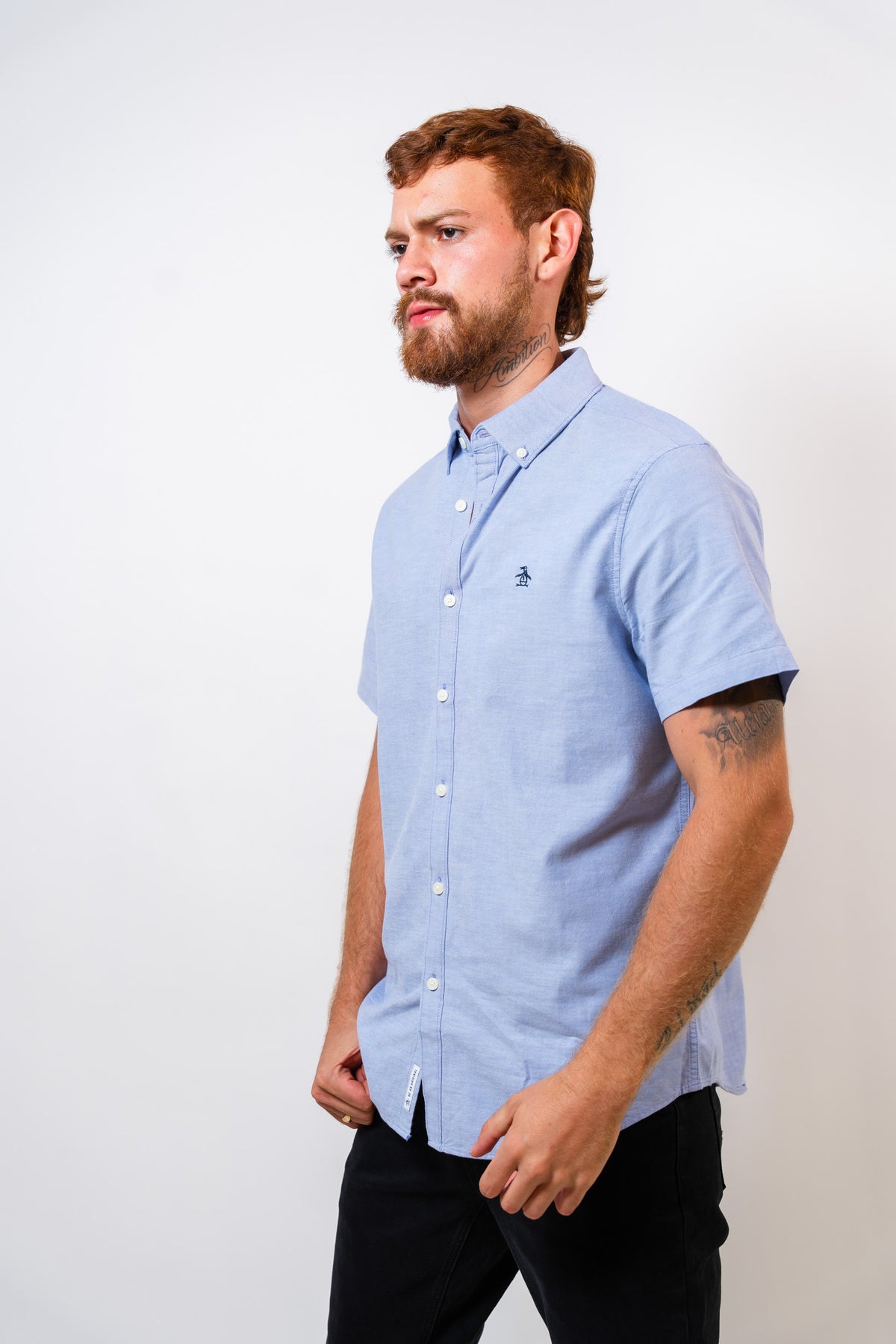 Camisa Celeste Hombre Manga Corta Penguin