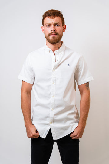 Camisa Blanca Hombre Manga Corta Penguin BOTONES AMARILLOS