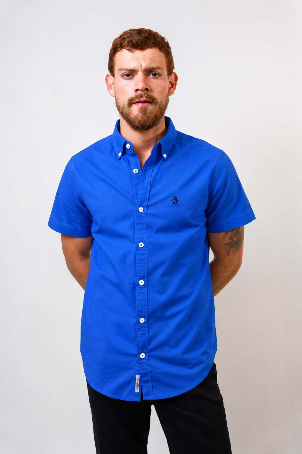 Camisa Azul Hombre Manga Corta Penguin