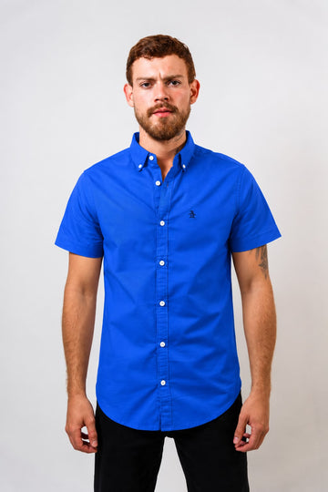 Camisa Azul Hombre Manga Corta Penguin
