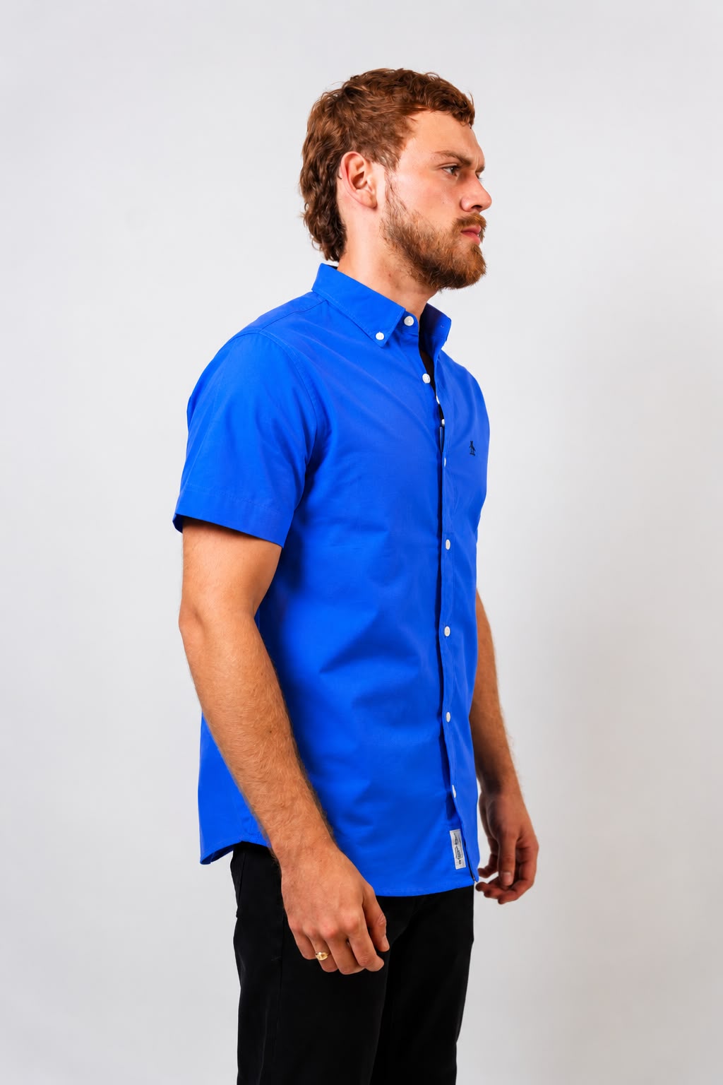 Camisa Azul Hombre Manga Corta Penguin