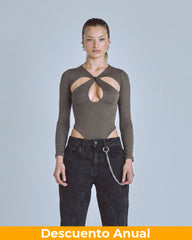 Bodysuit Women Undergold Basics Oval Braided Brown Body