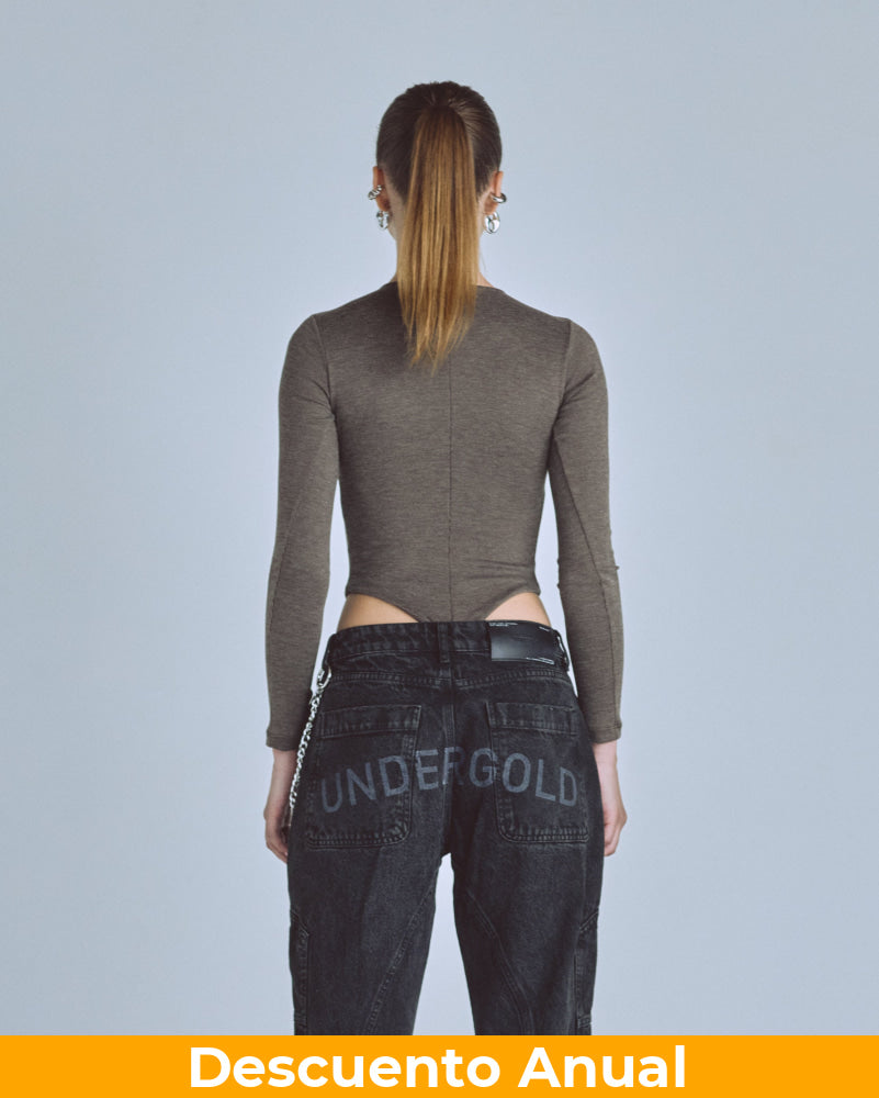 Bodysuit Women Undergold Basics Oval Braided Brown Body