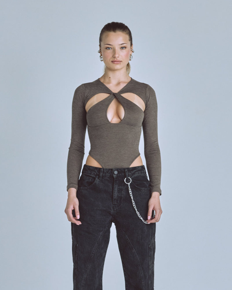 Bodysuit Women Undergold Basics Oval Braided Brown Body