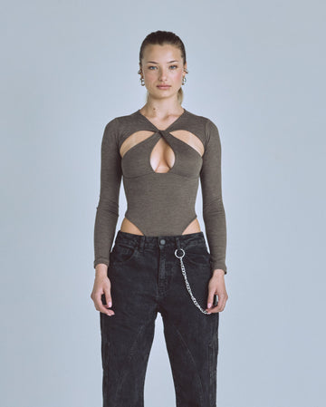 Bodysuit Women Undergold Basics Oval Braided Brown Body