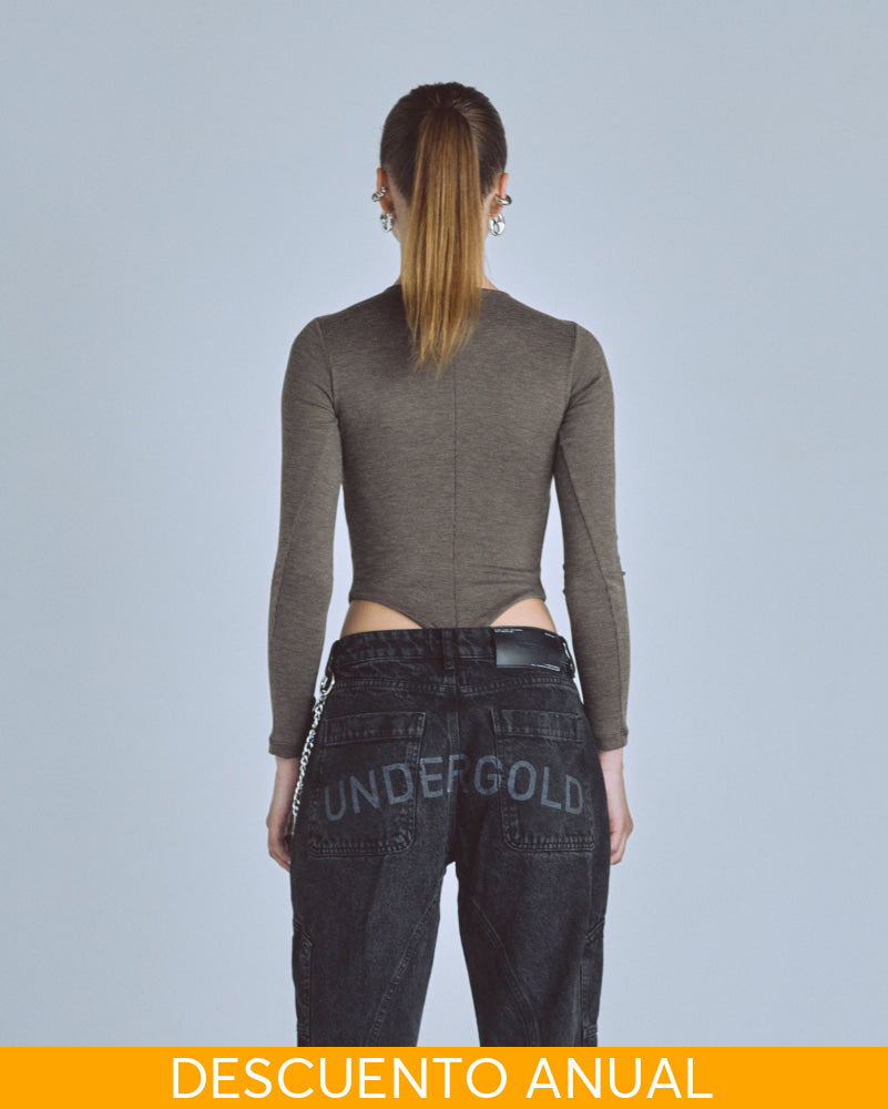 Bodysuit Women Undergold Basics Oval Braided Brown Body
