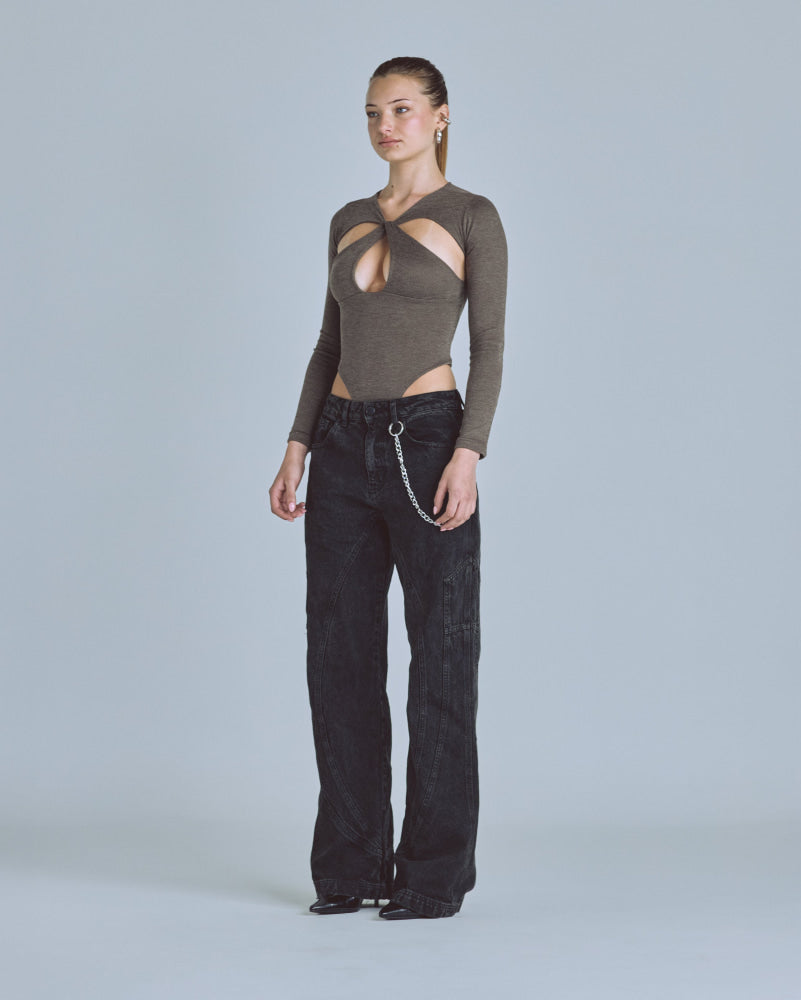 Bodysuit Women Undergold Basics Oval Braided Brown Body