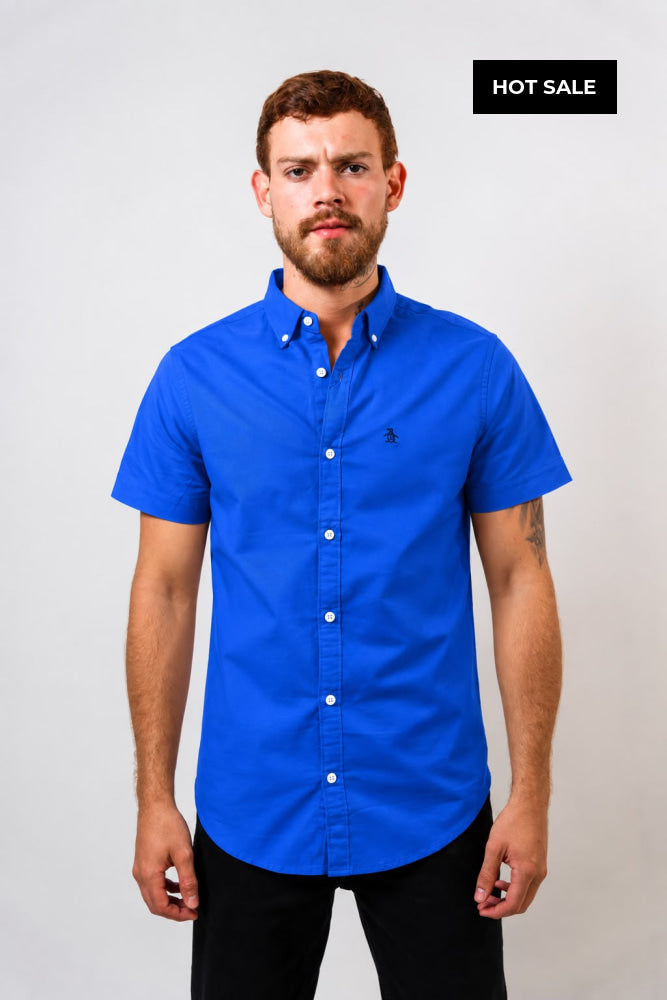 Camisa Azul Hombre Manga Corta Penguin - Camisas