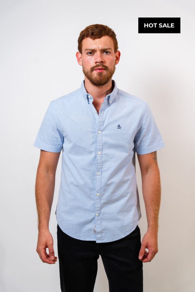 Camisa Azul Hombre Manga Corta Penguin - Camisas