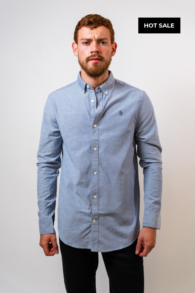 Camisa Azul Hombre Manga Larga Penguin - Camisas