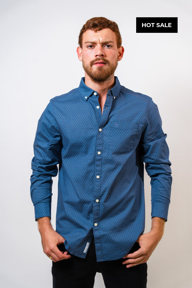 Camisa Azul Hombre Manga Larga Penguin - Camisas