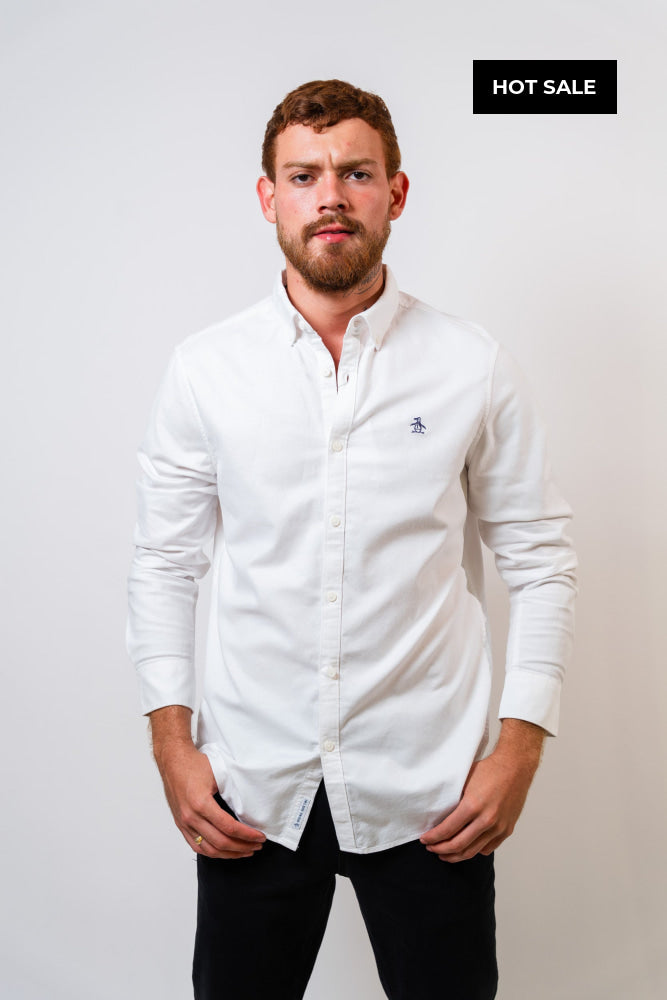 Camisa Blanca Hombre Manga Larga Penguin - Camisas